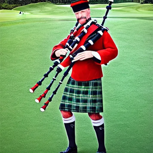 Image similar to realistic hornet playing bagpipes, golf course, realistic, hyper real, detailed,