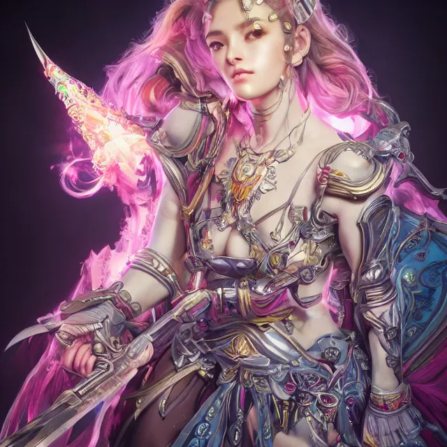 Prompt: studio portrait of lawful good colorful female divine mech paladin as absurdly beautiful, elegant, young sensual gravure idol, ultrafine hyperrealistic detailed face illustration by kim jung gi, irakli nadar, intricate linework, sharp focus, bright colors, matte, octopath traveler, final fantasy, unreal engine highly rendered, global illumination, radiant light, intricate environment