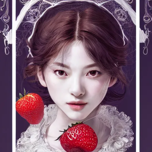 Image similar to the portrait of an absurdly beautiful, graceful, elegant, sophisticated, fashionable young gravure idol made of strawberries and white petals, an ultrafine hyperdetailed illustration by kim jung gi, irakli nadar, intricate linework, bright colors, octopath traveler, final fantasy, unreal engine 5 highly rendered, global illumination, radiant light, detailed and intricate environment