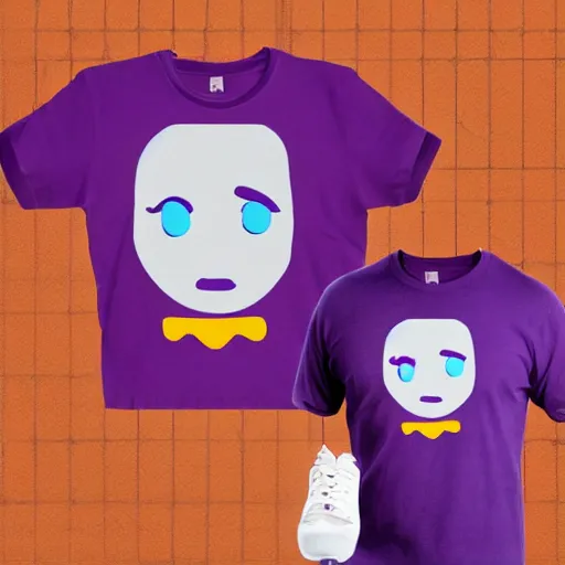 Prompt: a purple t-shirt with a cartoon face