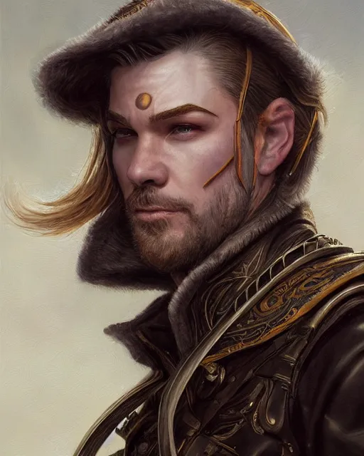 Image similar to white male rogue bard portrait, highly detailed, very intricate, cinematic lighting, closeup painted portrait, by donato giancola and rossdraws and magali villenueve, featured on artstation