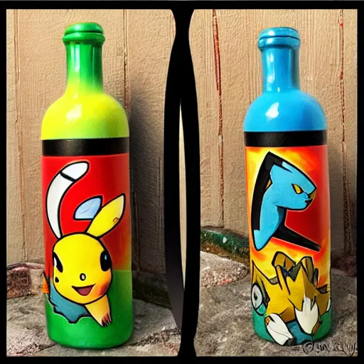 Prompt: pokemon themed tequila bottle