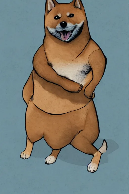 Image similar to portrait of an overweight shiba inu, male, fursona, furry art