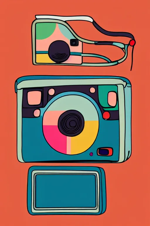 Prompt: minimalist boho style art of a colorful polaroid camera, illustration, vector art