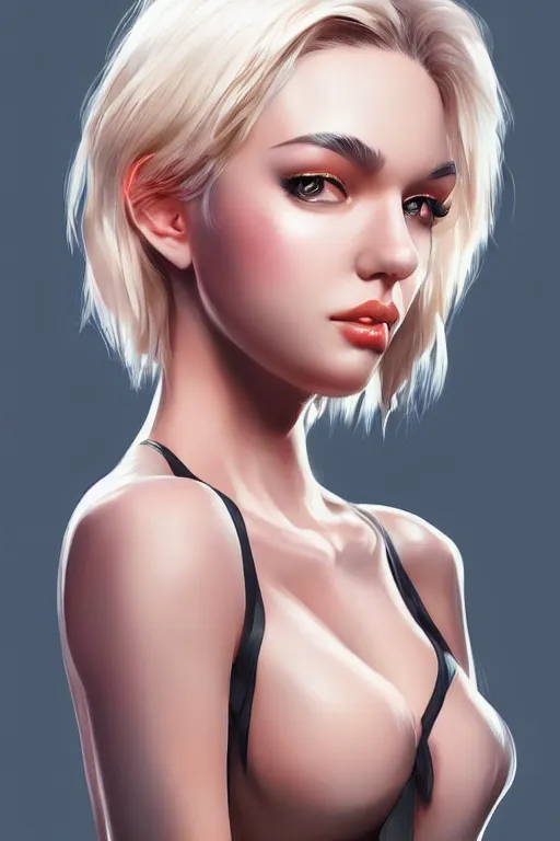 Prompt: beautiful girl short blonde hair with black hair, digital art from artstation by artgerm, hd, 4 k