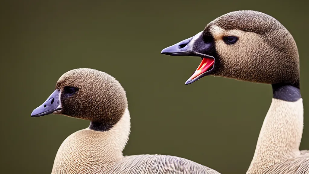 Image similar to Canadian Goose with a funny hat, Portrait Photo, Photorealistic, 100mm lens, Nat Geo Award Winner, 8k, UHD, (((((bokeh)))))