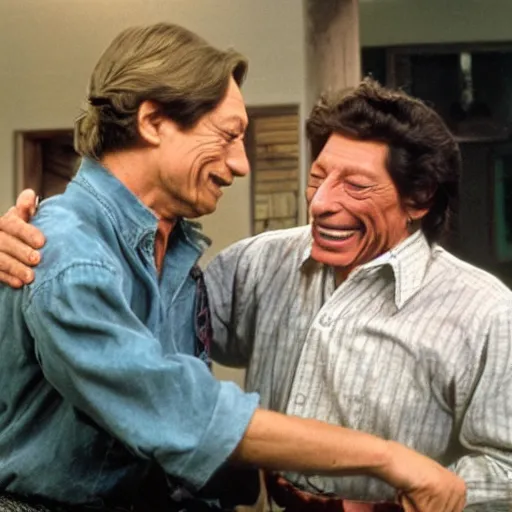 Prompt: jim varney backhanding a youth who talked back to him