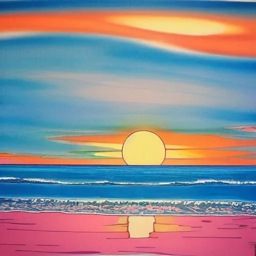 Image similar to sunset at the beach by takashi murakami