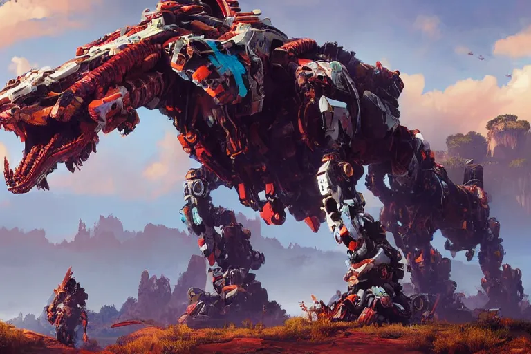 Image similar to ravager machine mecha animal beast robot of horizon forbidden west horizon zero dawn bioluminiscence global illumination ray tracing hdr fanart arstation by sung choi and eric pfeiffer and gabriel garza and casper konefal