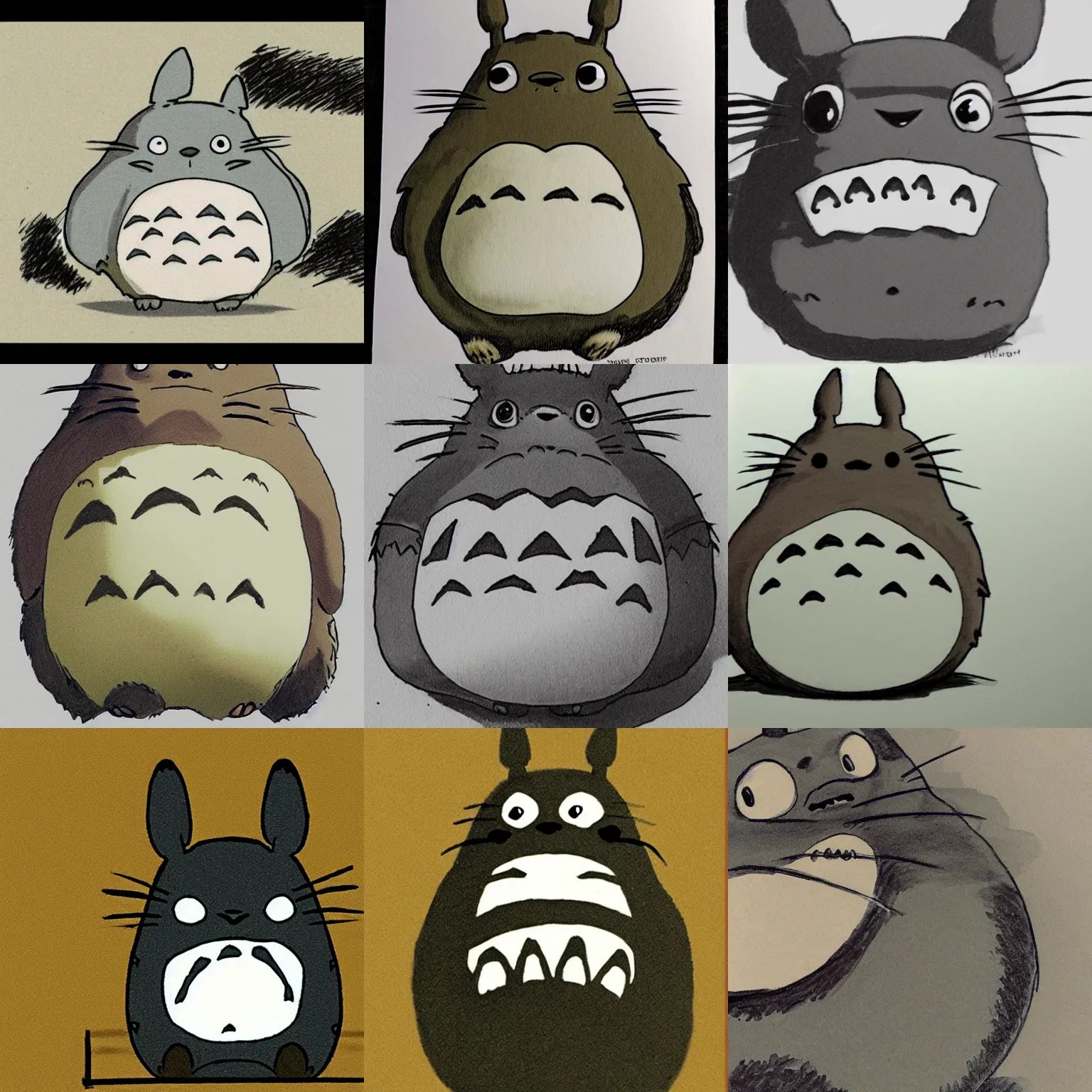 Prompt: a courtroom sketch of totoro