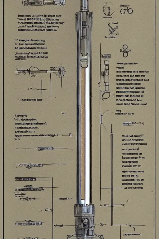 Image similar to detailed schematic of a lightsaber found in an old jedi book.