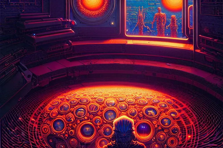 Prompt: complex detailed being of blood astronomer, futuristic, sharp focus, tim hildebrandt, laurie greasley, victo ngai, bruce pennington, donato giancola, trending on artstation, very intricate cinematic composition, beautiful psychedelic dmt lighting, hyper detailed, 8 k, oil on canvas