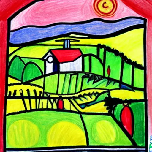 Prompt: apple cider farm drawing made by picasso