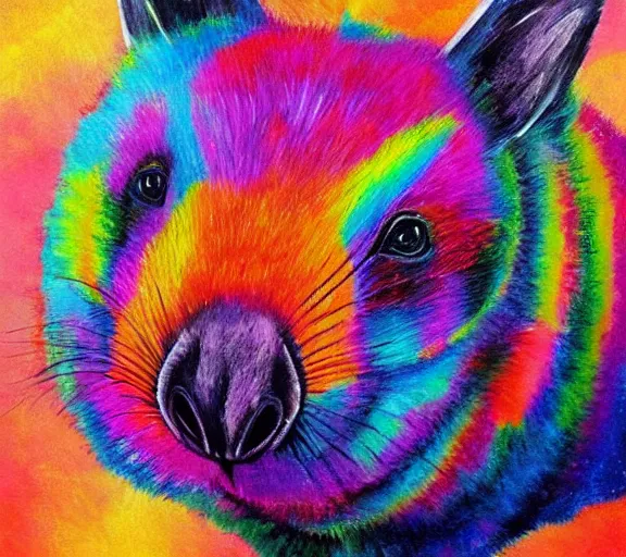 Image similar to a bright colourful painting of a wombat relaxing