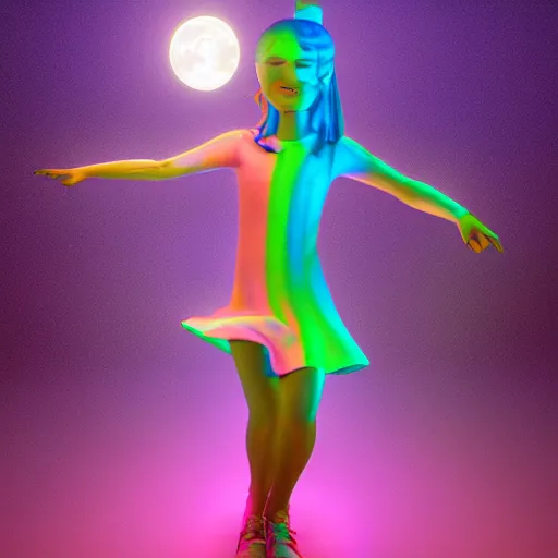 Image similar to A rainbow girl dancing in the moonlight, art gem, ross tran, detailed, soft lighting, rendered in octane