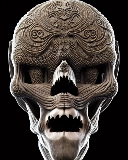 Prompt: 3 d ornate carved dark junji ito with profile portrait, sigma 5 0 0 mm f / 5. beautiful intricate highly detailed quetzalcoatl skull. bioluminescent, plasma, lava, ice, water, wind, creature, thunderstorm! artwork by tooth wu and wlop and beeple and greg rutkowski, 8 k trending on artstation