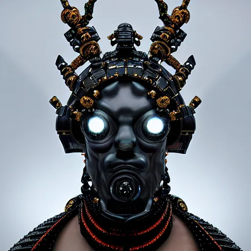 Image similar to cyber black samurai made of pearl beads : by michal karcz, daniel merriam, victo ngai and guillermo del toro : ornate, dynamic, particulate, intricate, elegant, highly detailed, centered, artstation, smooth, sharp focus, octane render