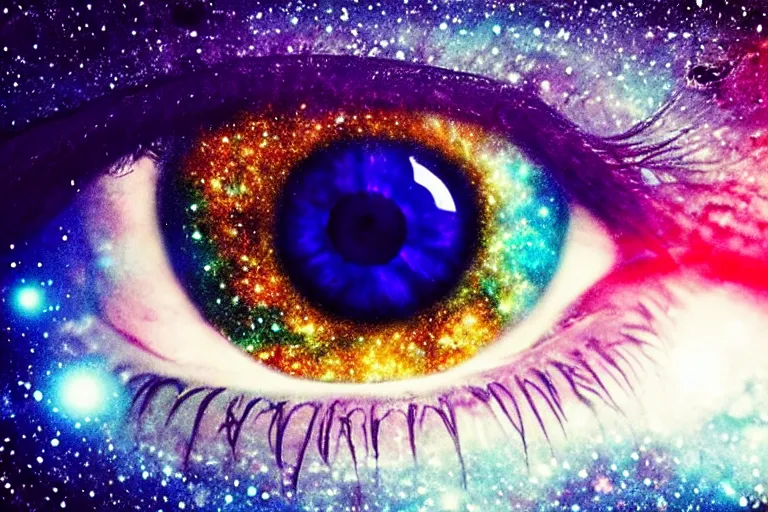 Image similar to a galaxy is inside of an eye, beautiful eye, eye, eye of a woman, realistic, ultra realistic, macro photo, beautiful, digital art, conceptual art, trending on artstation