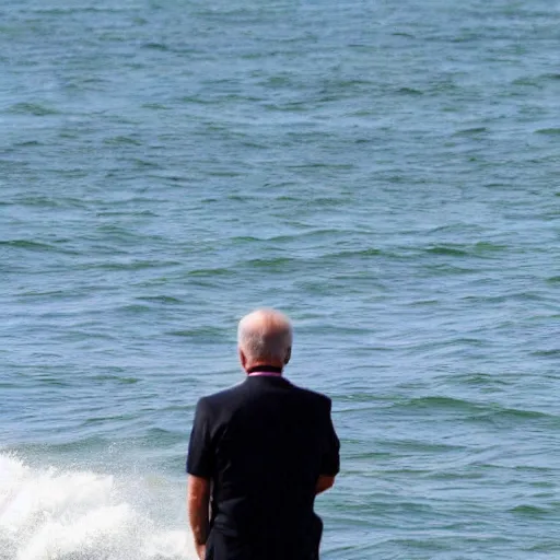 Image similar to a far away shot of Joe Biden in the ocean