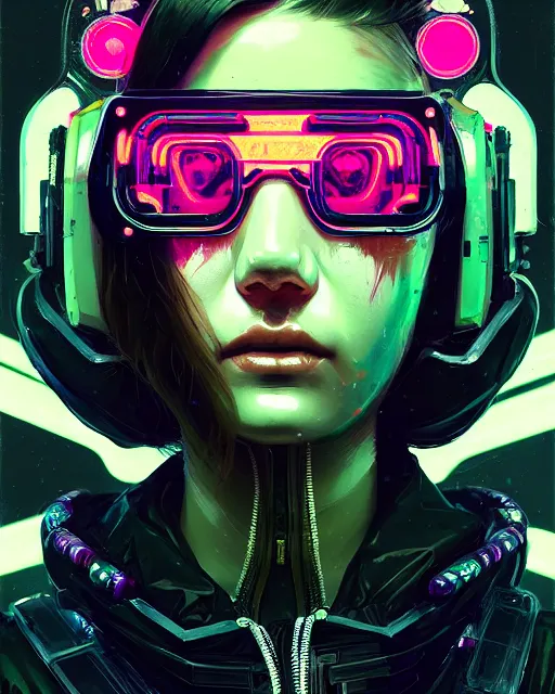 Image similar to detailed portrait Neon Operator Girl, cyberpunk futuristic neon, reflective puffy coat, decorated with traditional Japanese ornaments by Ismail inceoglu dragan bibin hans thoma greg rutkowski Alexandros Pyromallis Nekro Rene Maritte Illustrated, Perfect face, fine details, realistic shaded, fine-face, pretty face