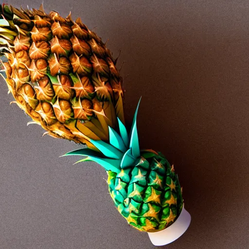 Image similar to product photo of a pineapple designed as a rocket weapon, highly detailed, balanced colors