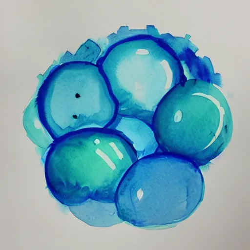 Image similar to interlocking aqua blue blobs, watercolor pen drawing