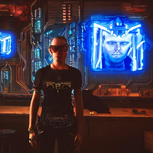 Image similar to high quality portrait of a starcraft Protoss Zealot in a cyberpunk cyberpunk cyberpunk cafe, realism, 8k, award winning photo