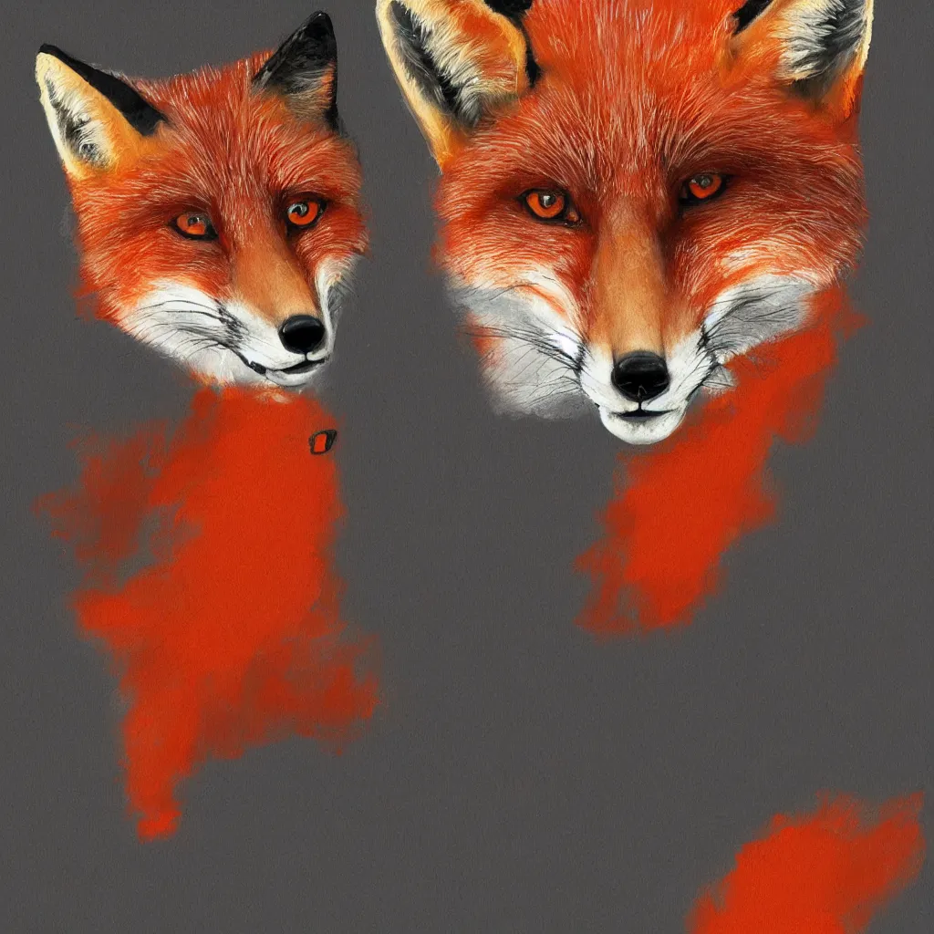 Prompt: a red fox in a hoodie typing on a keyboard, dark tones, concept art, stroke painting, highly detailed