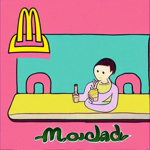 Prompt: squid eating at mcdonald's, lofi album art