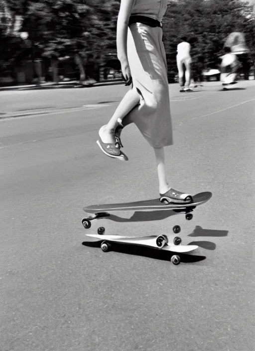 Image similar to 1 9 5 0 s beautiful woman on a skateboard by vivian maier. professional photography. hq