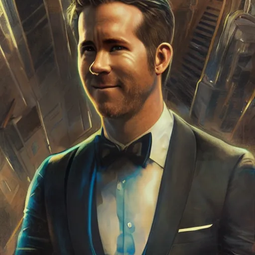 Image similar to ryan reynolds as a black and blue suit spider - man, cinematic, volumetric lighting, f 8 aperture, cinematic eastman 5 3 8 4 film, photorealistic by greg rutkowski, by stanley artgerm, by alphonse mucha