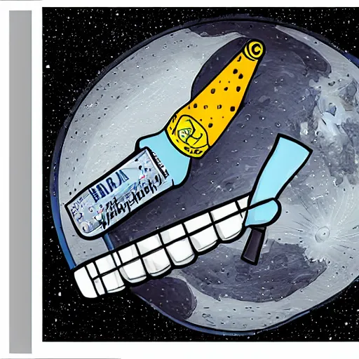 Image similar to an electric guitar headstock and a beer can on the moon. very detailed. cartoon. realistic