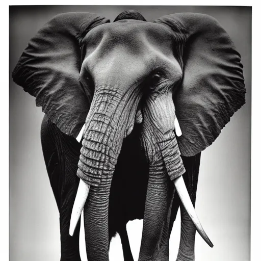 Image similar to a person with an elephants trunk, large format film photograph by richard avedon