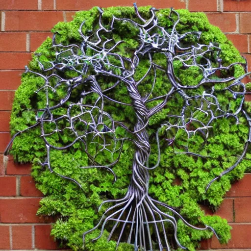 Prompt: mechanical cyber tree of life cross ivy vine botanical contraption