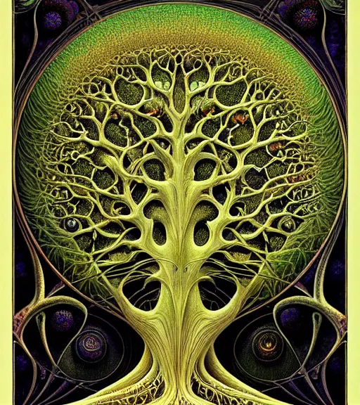 Image similar to tree of life by roger dean and andrew ferez, art forms of nature by ernst haeckel, divine chaos engine, symbolist, visionary, art nouveau, botanical fractal structures, organic, detailed, realistic, surreality