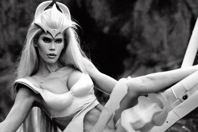 Prompt: Photo of Claudia Schiffer as She-Ra, 1985,