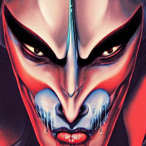 Prompt: portrait closeup of crazy dark jafar from aladdin, symmetrical, by yoichi hatakenaka, masamune shirow, josan gonzales and dan mumford, ayami kojima, takato yamamoto, barclay shaw, karol bak, yukito kishiro