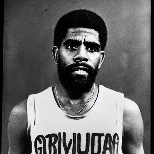 Image similar to Portrait of Kyrie Irving, Kyrie Irving as Che Guevara, Guerilla Heroico, Black and White, Photograph by Alberto Korda, inspiring, dignifying, national archives