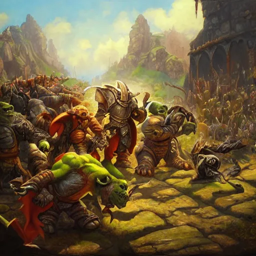 Prompt: knights vs orcs, oil painting by justin gerard, deviantart
