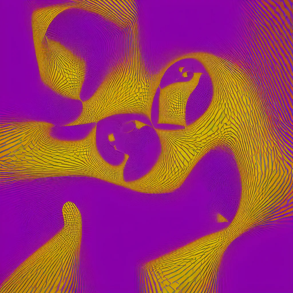 Image similar to 3 d render of yellow purple optical illusion apotheosis by victor vasarely, benoit b. mandelbrot, op art, illusion, 3 d, symbolic, hyperdetailed, translucent