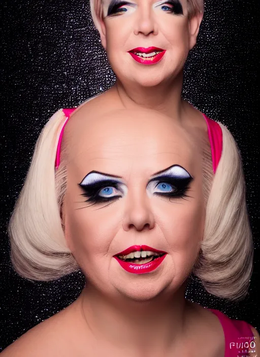 Image similar to studio portrait of lindsey graham in full drag dressed in drag dressed as a woman makeup, 8 k, studio lighting, key light, back light, sequents,