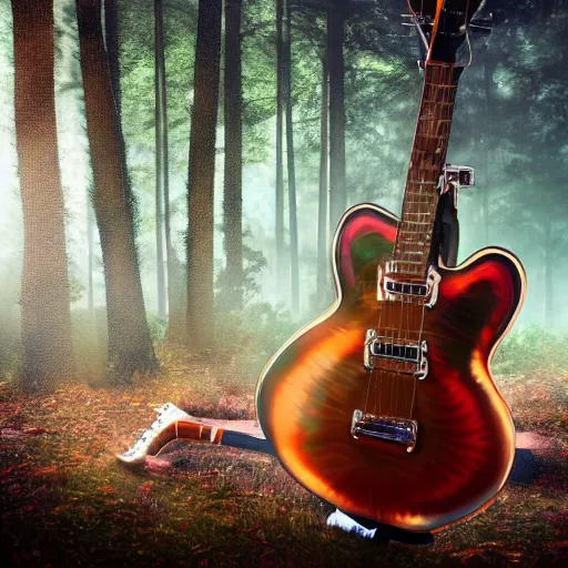 Prompt: a high quality photo of a chipmunk hulk playing electric guitar, foggy forrest backdrop, render, ultra realistic, epic lighting, cgsociety