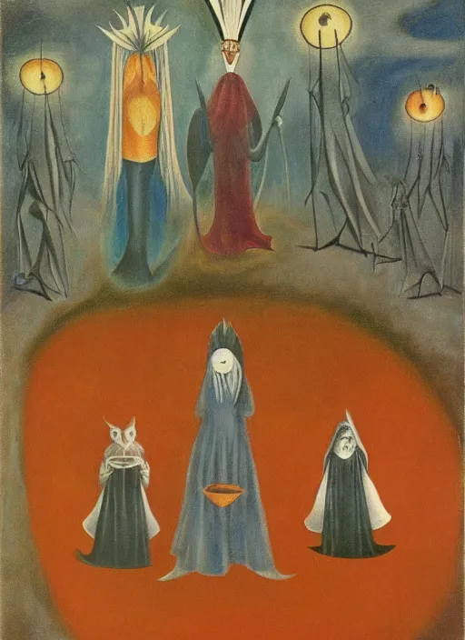 Prompt: an animation still painted by leonora carrington and remedios varo, tarot card, technicolor 4 k