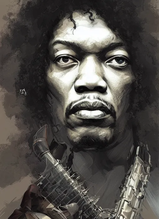 Image similar to Portrait of Jimmy Hendrix, marvel comics, dark, intricate, highly detailed, smooth, artstation, digital illustration by Ruan Jia and Mandy Jurgens and Artgerm and Wayne Barlowe and Greg Rutkowski and Frank Frazetta