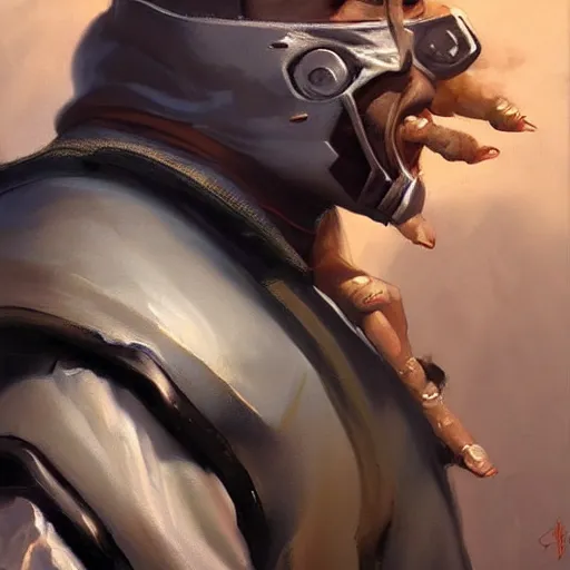 Image similar to greg manchess portrait painting of smoke from mortal kombat as overwatch character, medium shot, asymmetrical, profile picture, organic painting, sunny day, matte painting, bold shapes, hard edges, street art, trending on artstation, by huang guangjian and gil elvgren and jesper ejsing