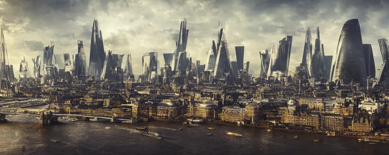 Prompt: epic cinematic artwork landscape of London's skyline in the year 3000, futurism, digital art, masterpiece, 4k, fine art
