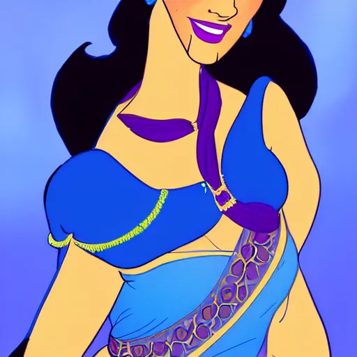 Image similar to salma hayek as princess jasmine from disney's aladdin, portrait, disney animation style