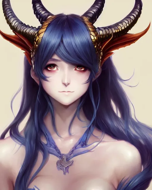 Prompt: character concept art of a woman with water dragon horns and wings | | very anime, dragon scales, cute - fine - face, pretty face, realistic shaded perfect face, fine details by stanley artgerm lau, wlop, rossdraws, james jean, andrei riabovitchev, marc simonetti, and sakimichan, trending on artstation