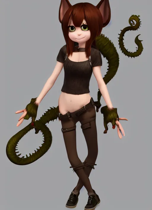 Image similar to female furry mini cute style, character adoptable, highly detailed, rendered, ray - tracing, cgi animated, 3 d demo reel avatar, style of maple story and zootopia, maple story cthulhu girl, dark cthulhu, dark skin, cool clothes, soft shade, soft lighting