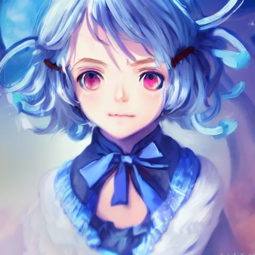 Image similar to full headshot portrait of Cirno from Touhou, drawn by WLOP, by Avetetsuya Studios, attractive character, colored sketch anime manga panel, Cirno from Touhou, trending on artstation